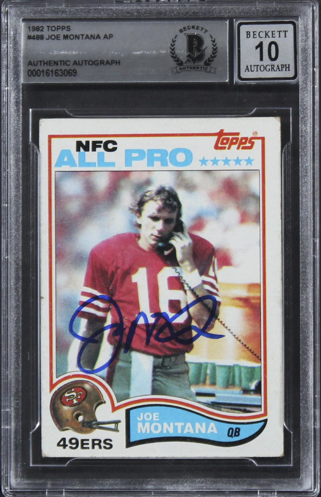 49ERS JOE MONTANA AUTHENTIC SIGNED 1982 TOPPS #488 CARD AUTO 10! BAS SLABBED 3 COLLECTIBLE MEMORABILIA