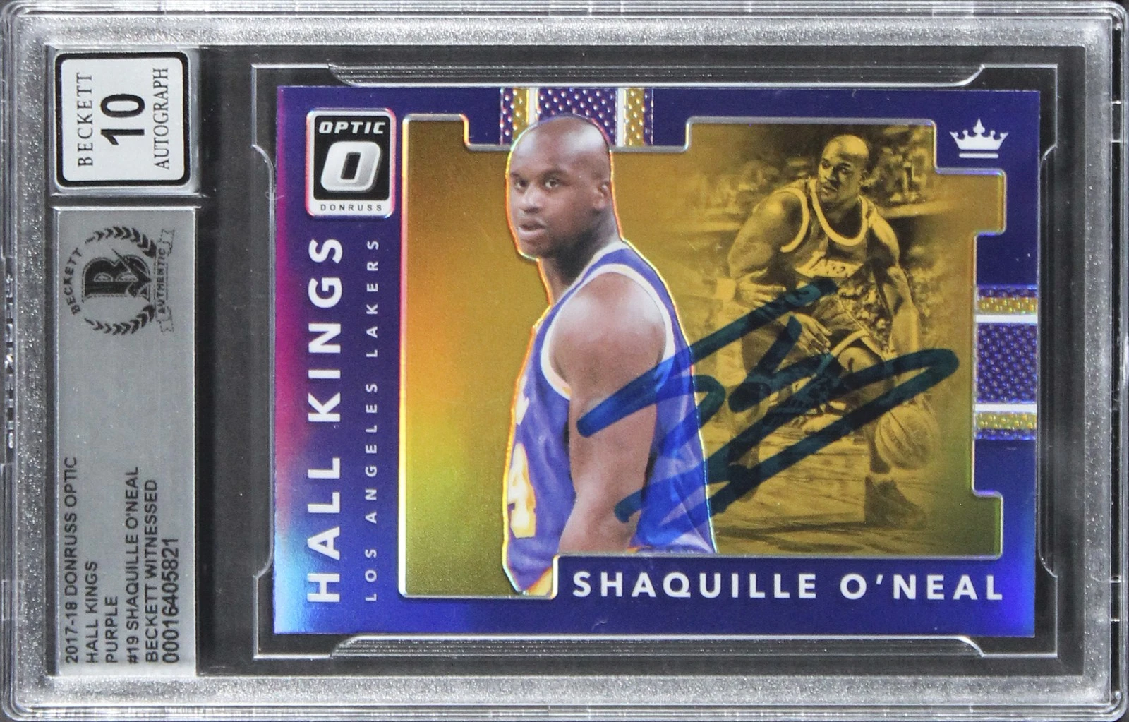 Shaquille O'Neal Signed 2017 Donruss Optic HK Purple #19 Card Auto 10! BAS Slab