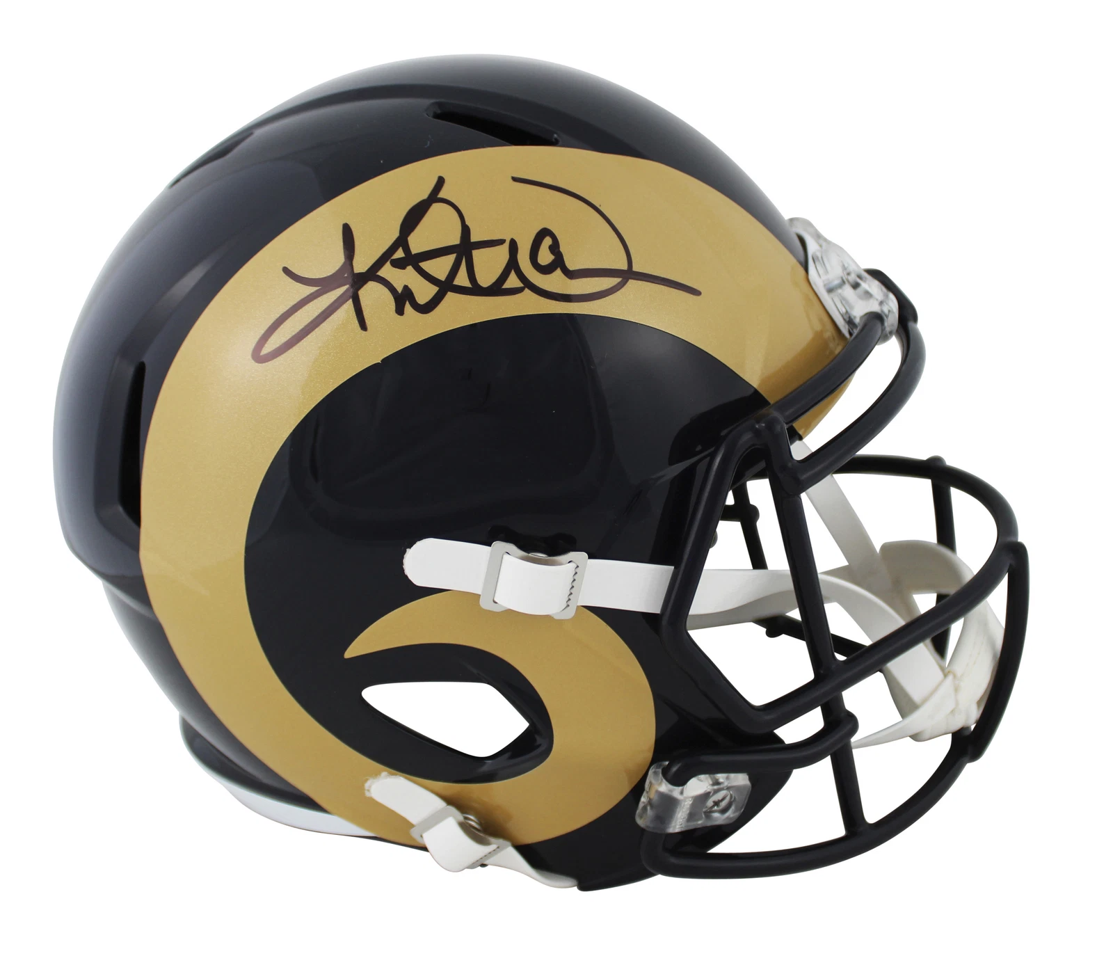 Rams Kurt Warner Signed 2000-16 TB Speed Full Size Speed Rep Helmet BAS Witness