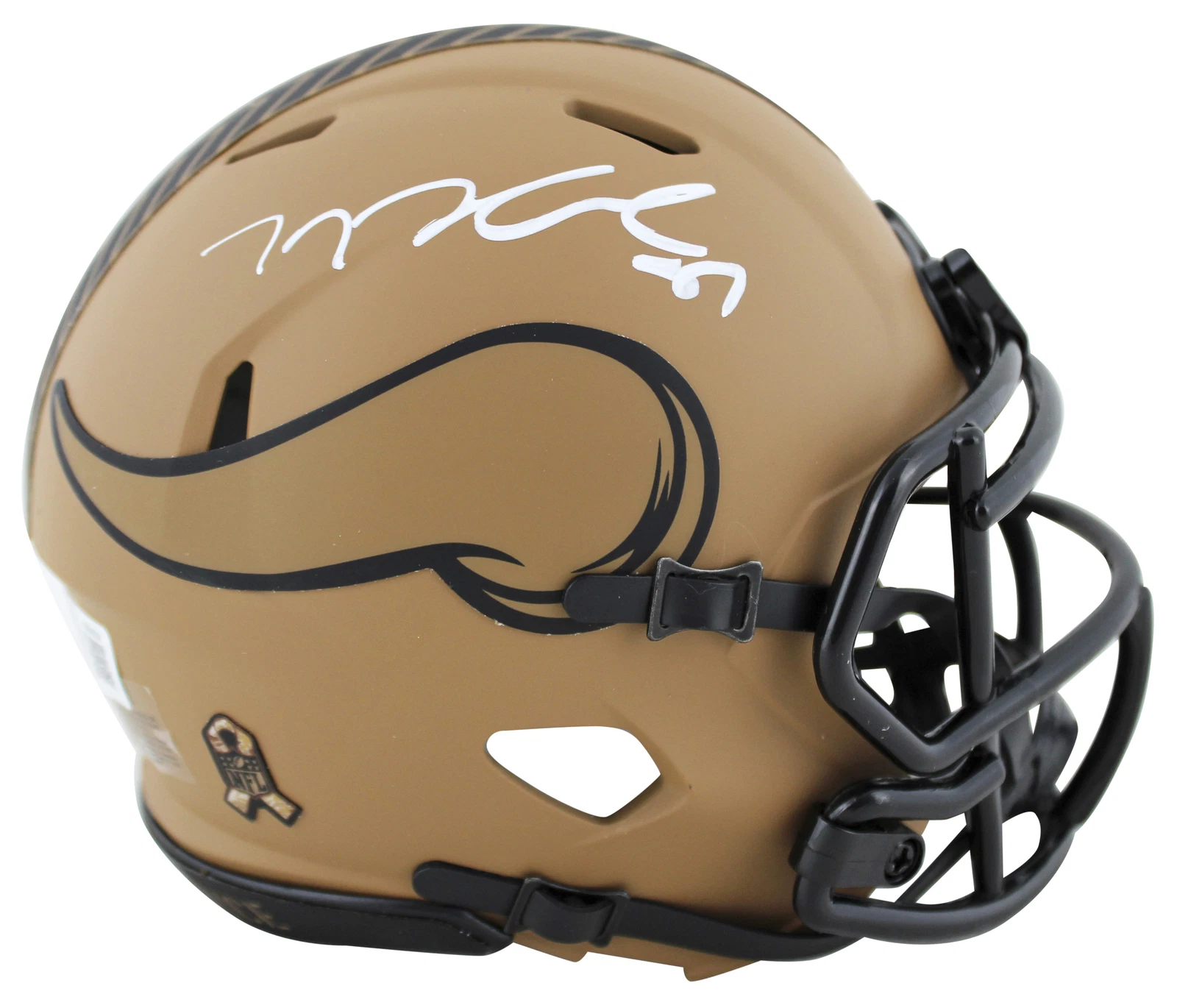 VIKINGS T.J. HOCKENSON SIGNED SALUTE TO SERVICE II SPEED MINI HELMET BAS WITNESS COLLECTIBLE MEMORABILIA