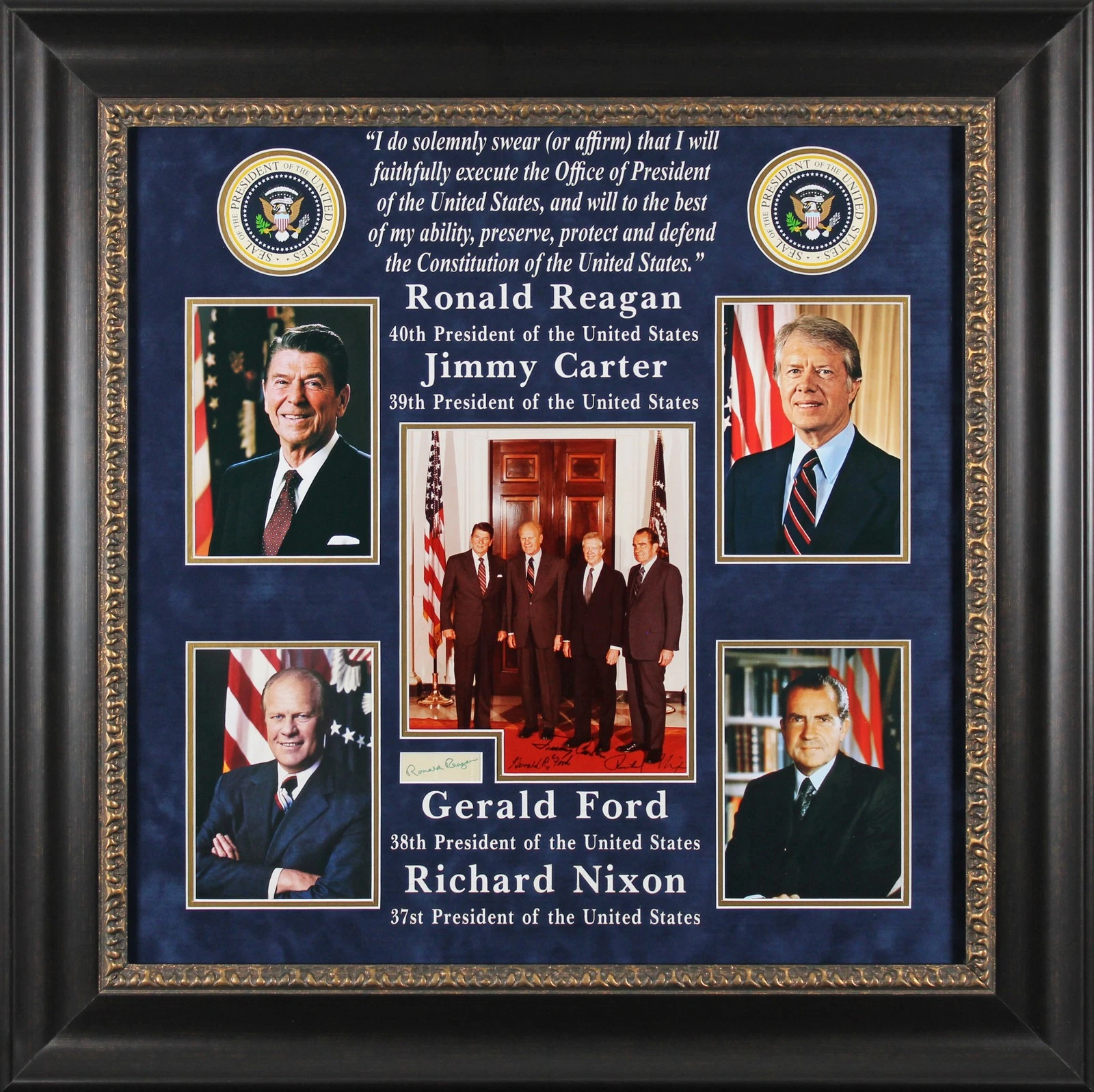 US Presidents (4) Reagan, Carter, Ford & Nixon Signed Framed Display BAS