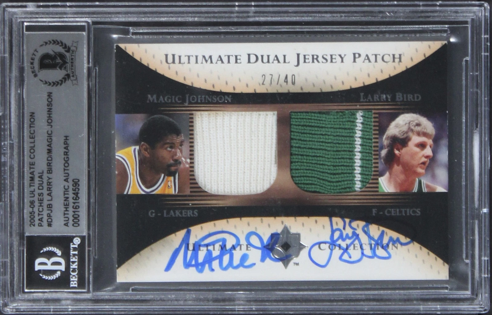 Larry Bird & Magic Johnson Signed 2005 Ult Collection #DPJB #27/40 Card BAS Slab