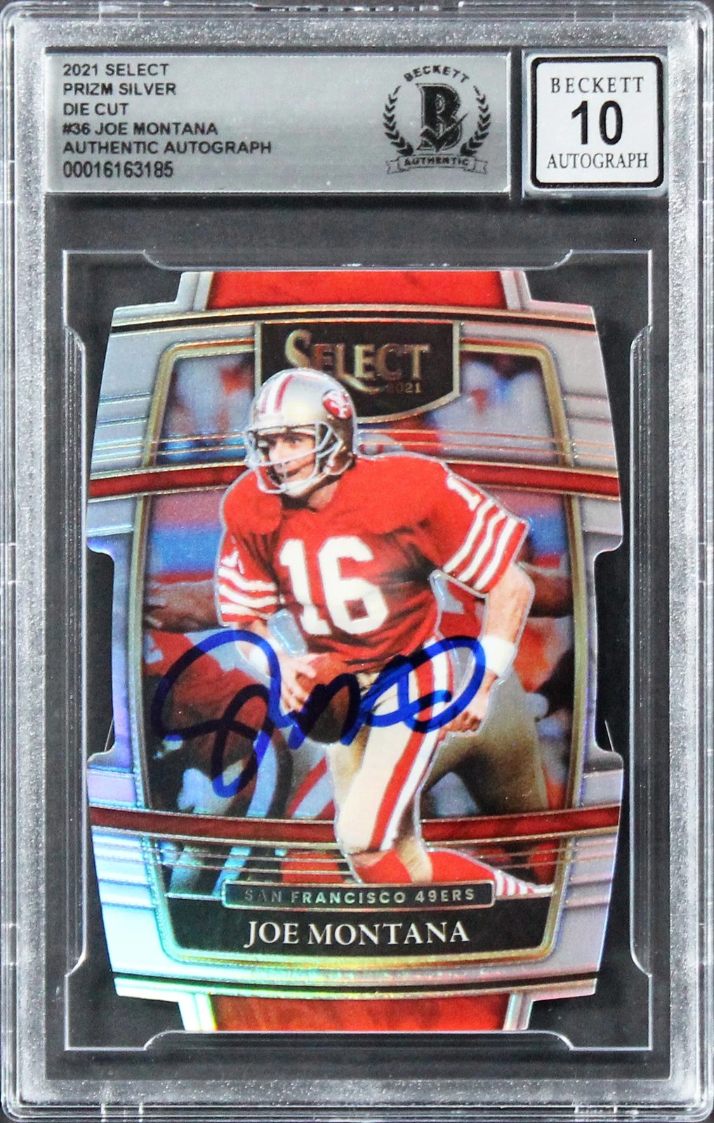 49ERS JOE MONTANA SIGNED 2021 SELECT PRIZM SILVER #36 CARD AUTO 10! BAS SLABBED COLLECTIBLE MEMORABILIA