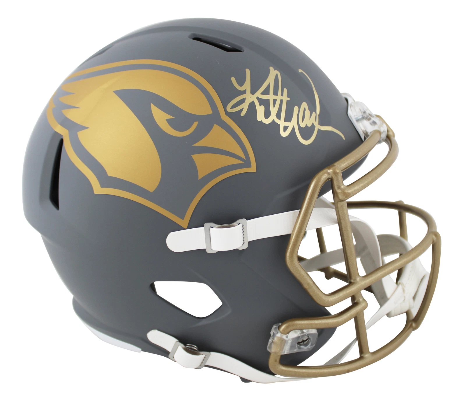 Cardinals Kurt Warner Signed Slate Full Size Speed Rep Helmet BAS Witnessed