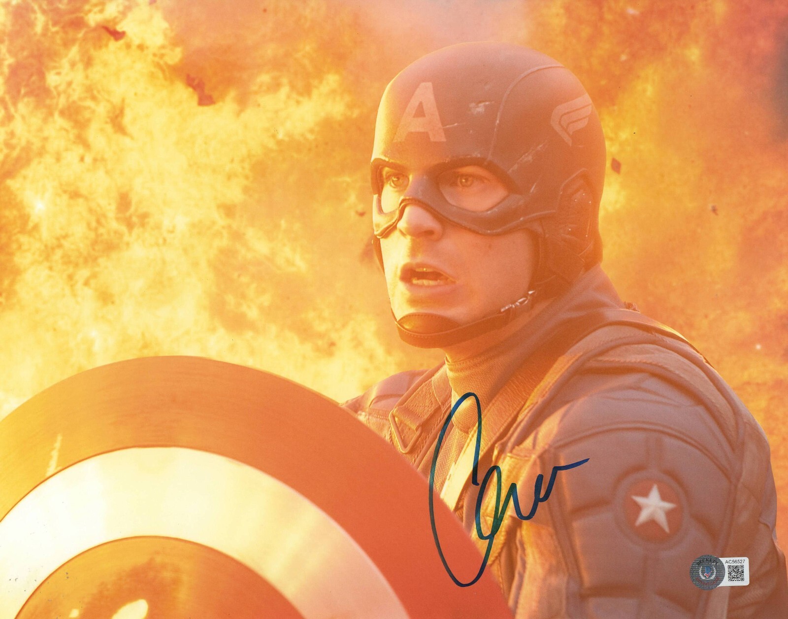 Chris Evans Signed 11x14 Photo Captain America Marvel Autograph Beckett Loa