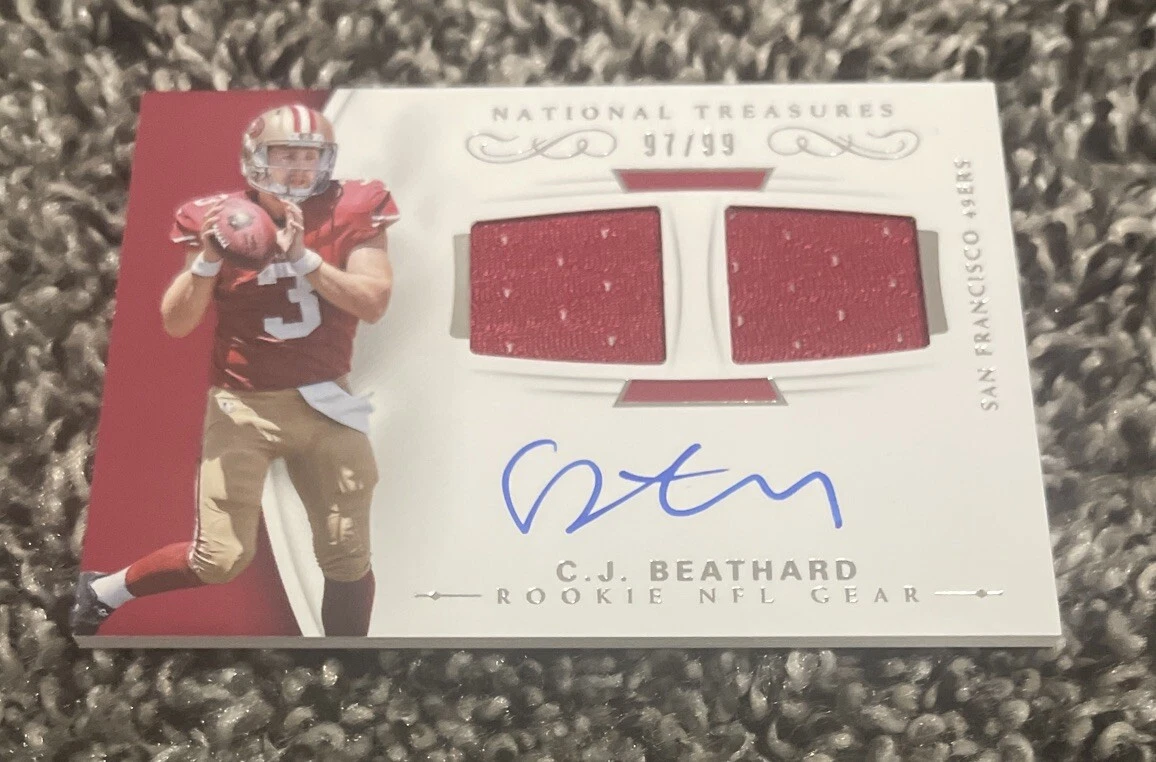 2017 C.J. BEATHARD NATIONAL TREASURES ROOKIE NFL GEAR #'d/99 On Card AUTO 49'ERS