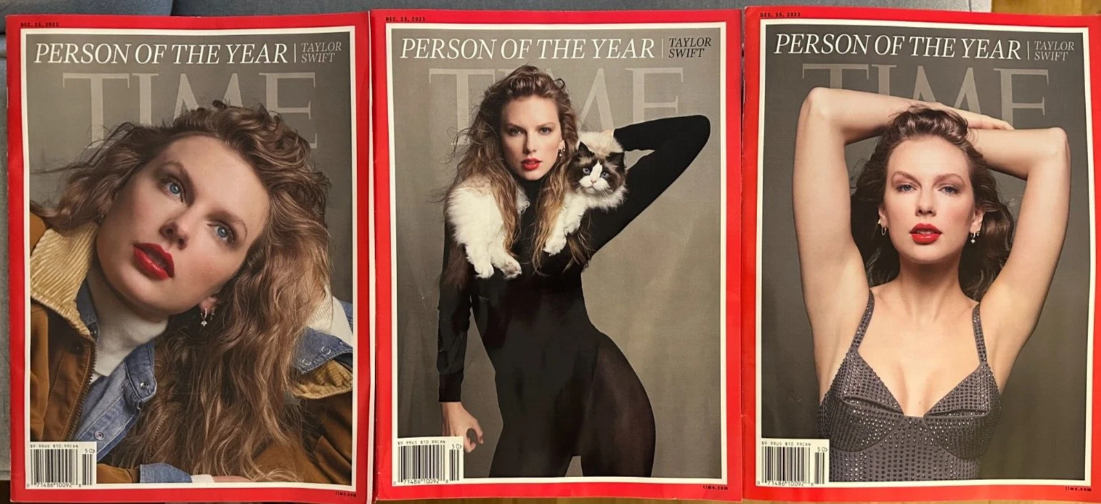 TAYLOR SWIFT TIME MAGAZINE 2023 PERSON OF THE YEAR 3 COVER SET COMPLETE - DAMAGE