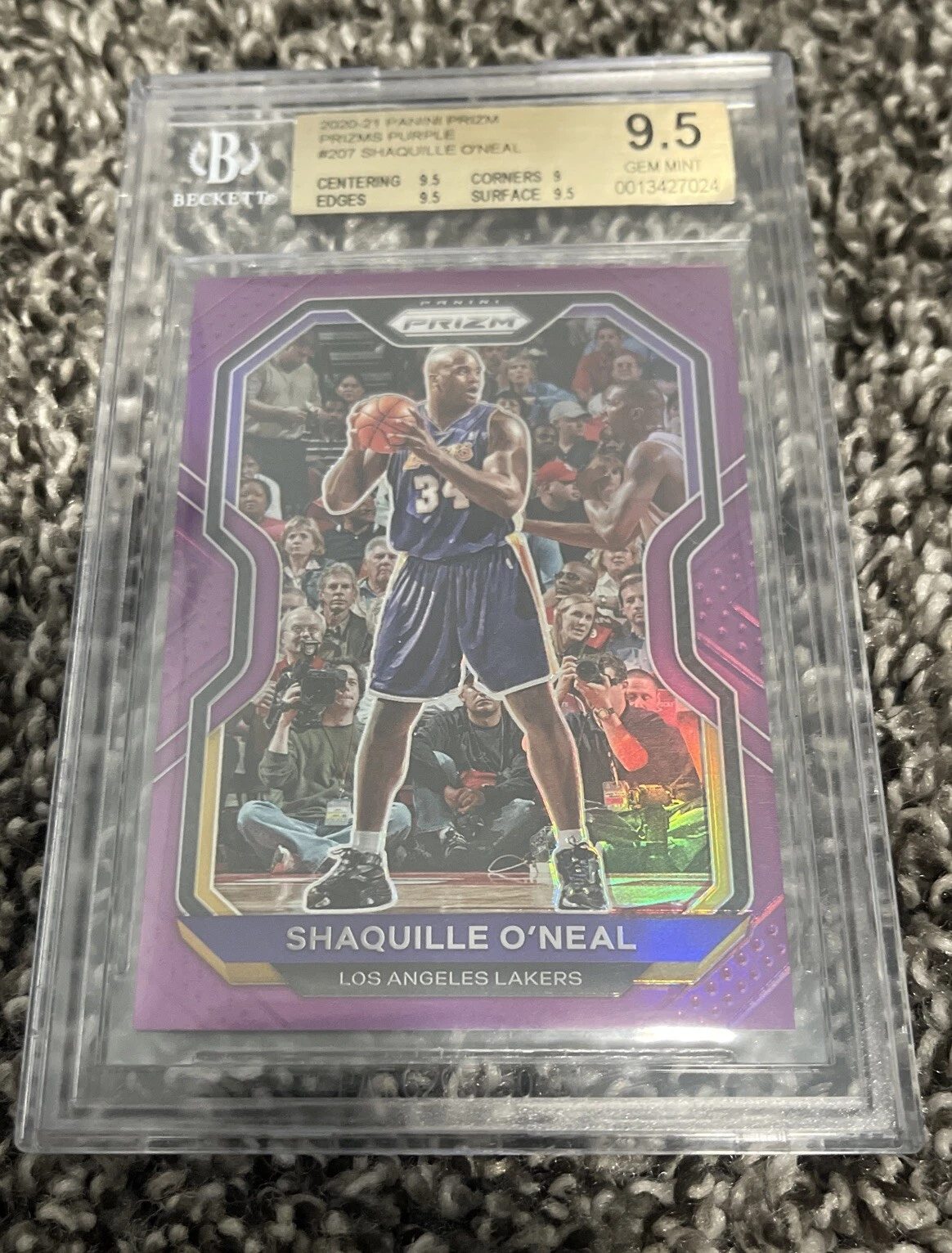 2020-21 Panini Prizm Basketball Shaquille O’Neal 207 Purple Prizm /99 BGS 9.5