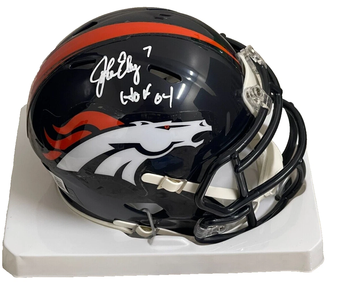 John Elway Signed Denver Broncos NFL Mini Helmet Speed HOF Autograph Beckett