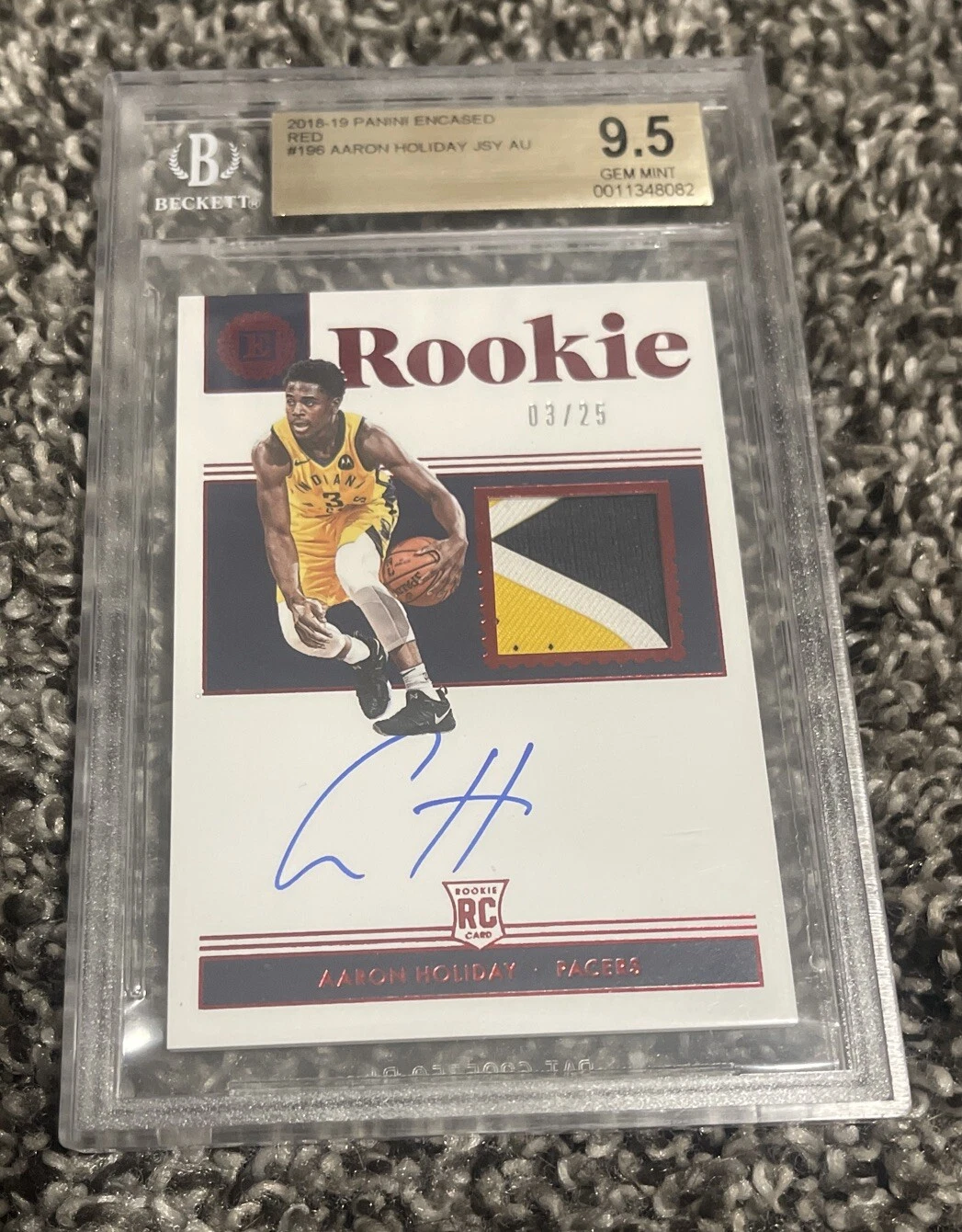 Aaron Holiday 2018-19 Panini Encased Rookie Jersey Auto RED BGS 9.5, 10 Auto /25