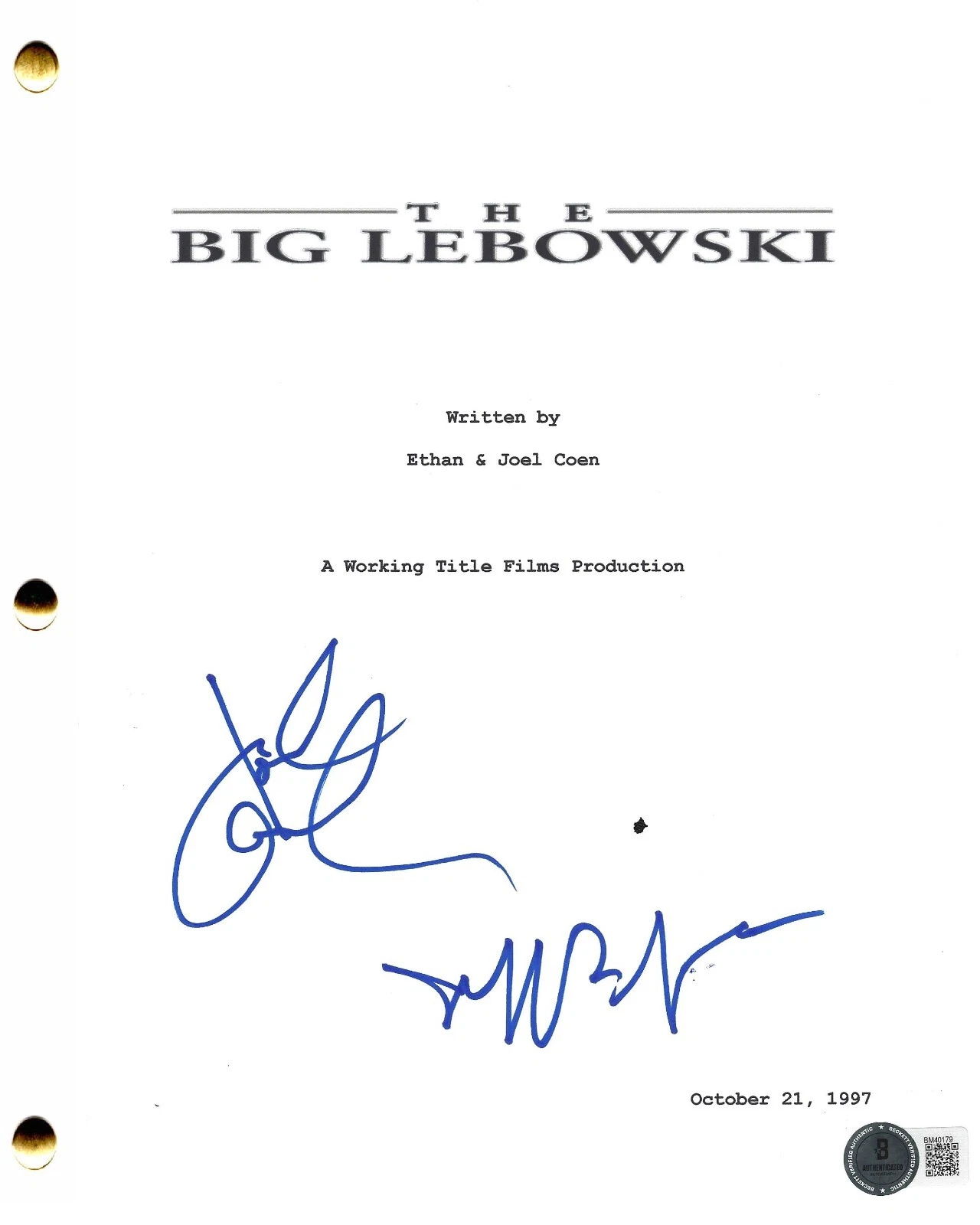Jeff Bridges John Goodman Signed The Big Lebowski Full Script Autograph Beckett