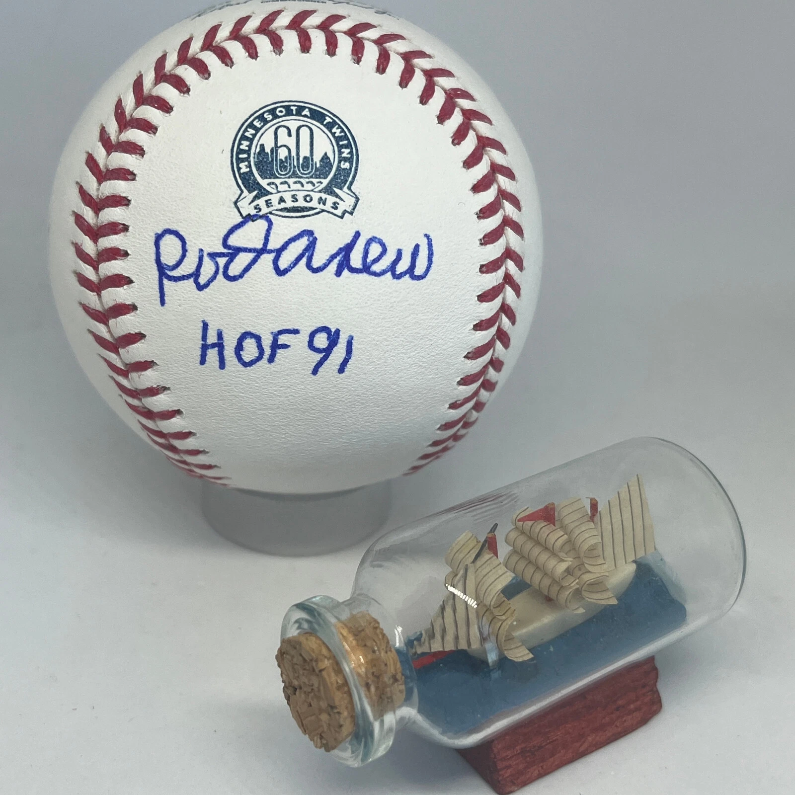 Rod Carew signed Rawlings Twins 60th Ann Logo Baseball JSA Inscribed HOF A2024