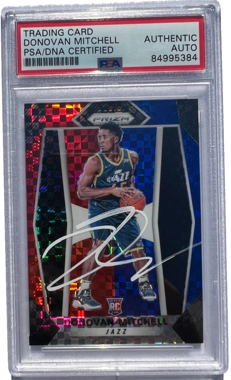 DONOVAN MITCHELL SIGNED 2017-18 PANINI PRIZM RED WHITE BLUE CARD RC AUTO PSA/DNA