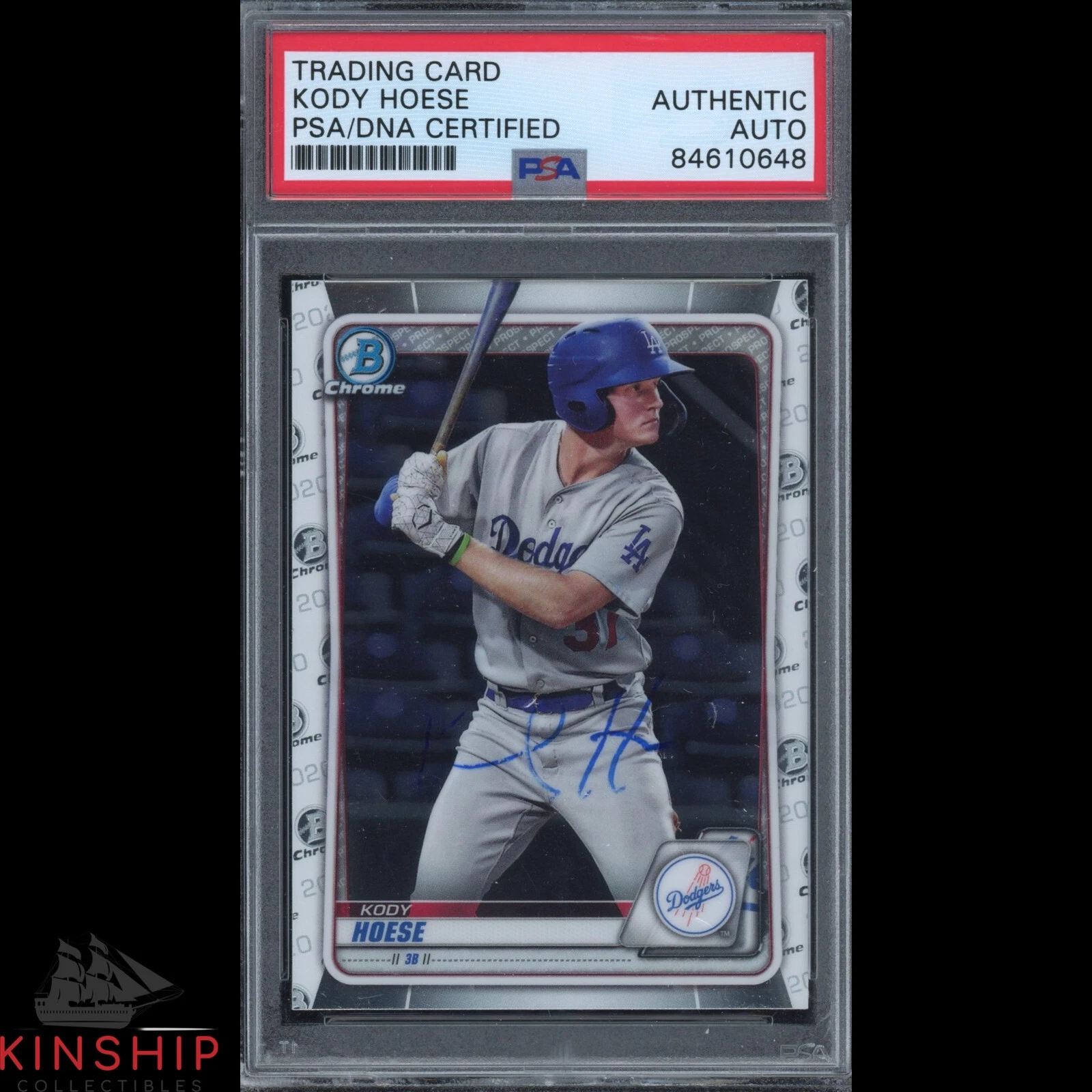 Kody Hoese signed 2020 Bowman Chrome Trading Card PSA DNA Slabbed Auto C2208