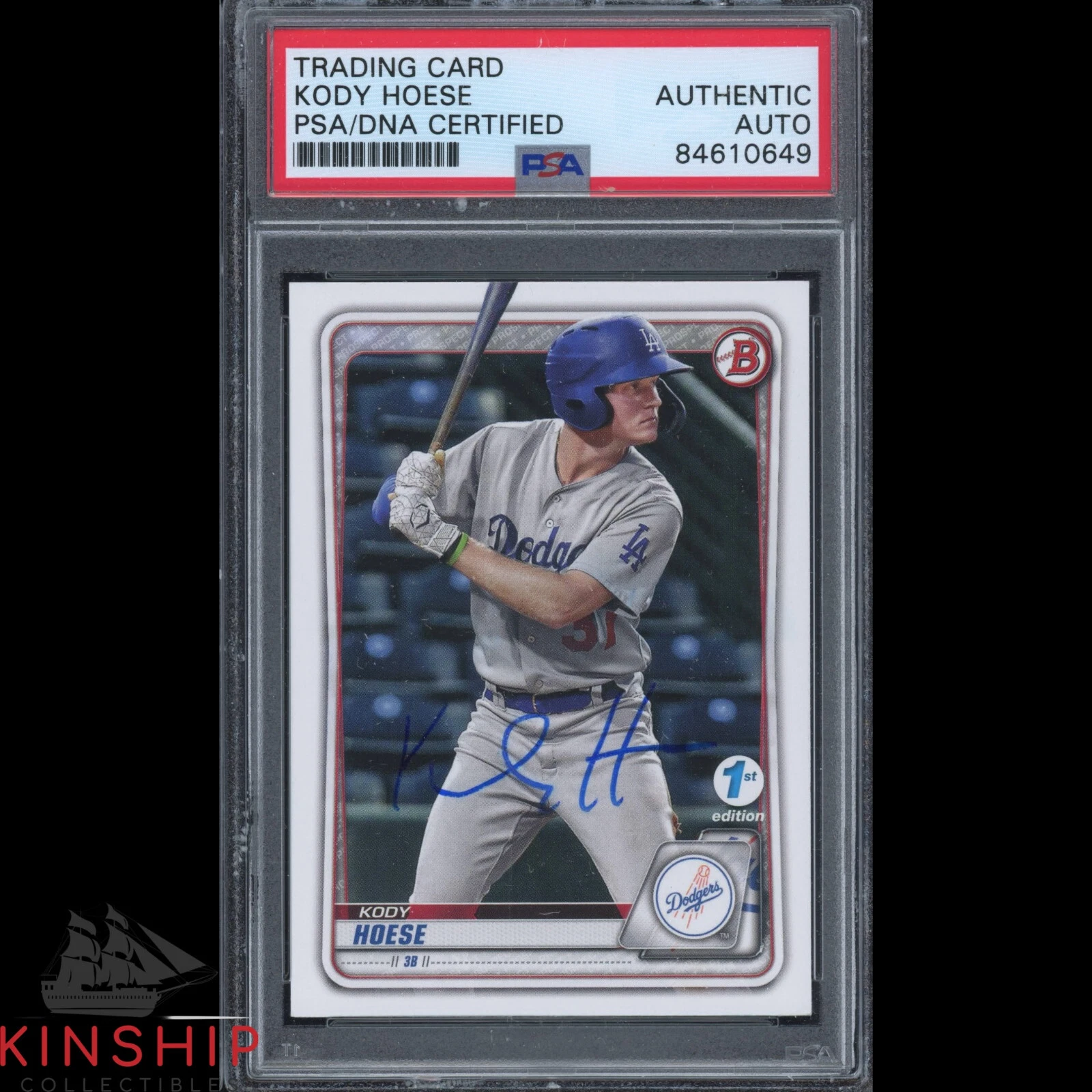 Kody Hoese signed 2020 Bowman Chrome Trading Card PSA DNA Slabbed Auto C2264