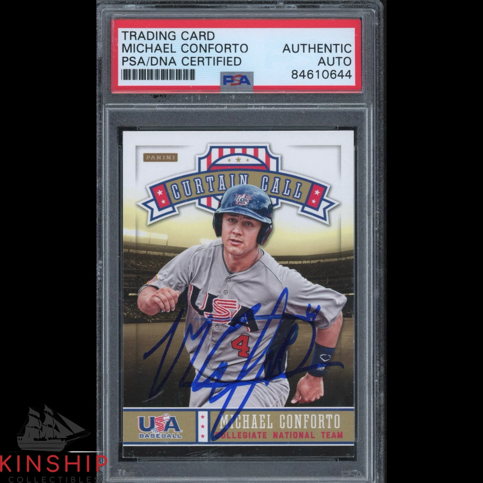 Michael Conforto signed 2013 Panini USA Trading Card PSA DNA Slabbed Auto C2263