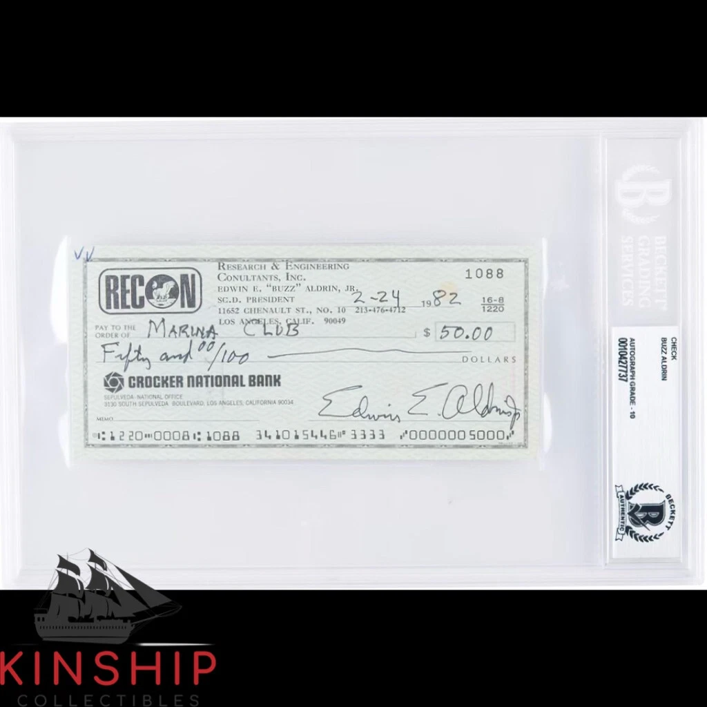 Buzz Aldrin signed Check BAS Beckett Slabbed Auto Grade 10 Moonwalker Rare C2456