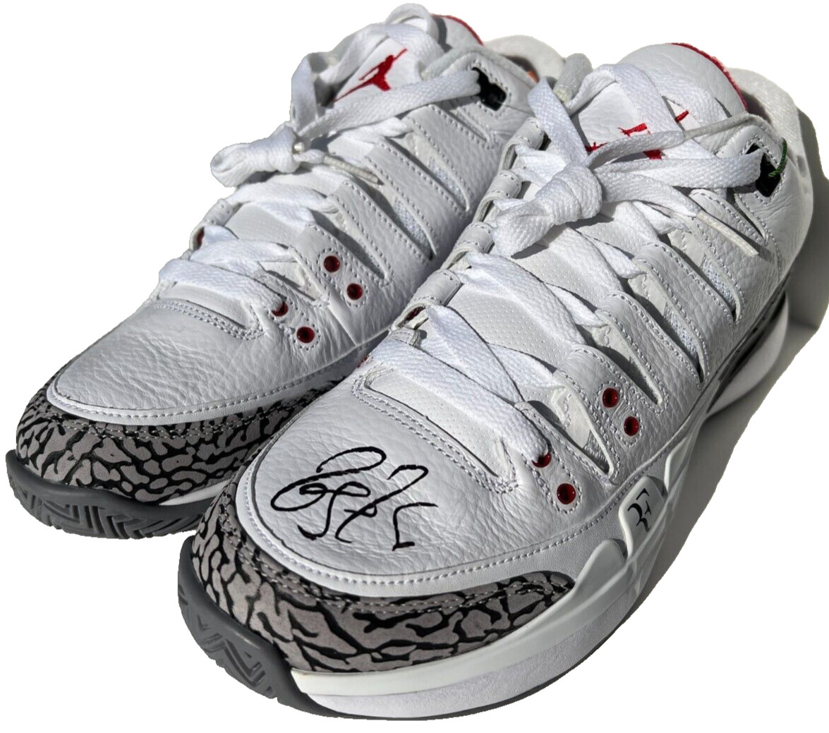 ROGER FEDERER SIGNED NIKE AIR JORDAN ZOOM VAPOR RF AJ3 TENNIS SHOE CEMENT JSA !