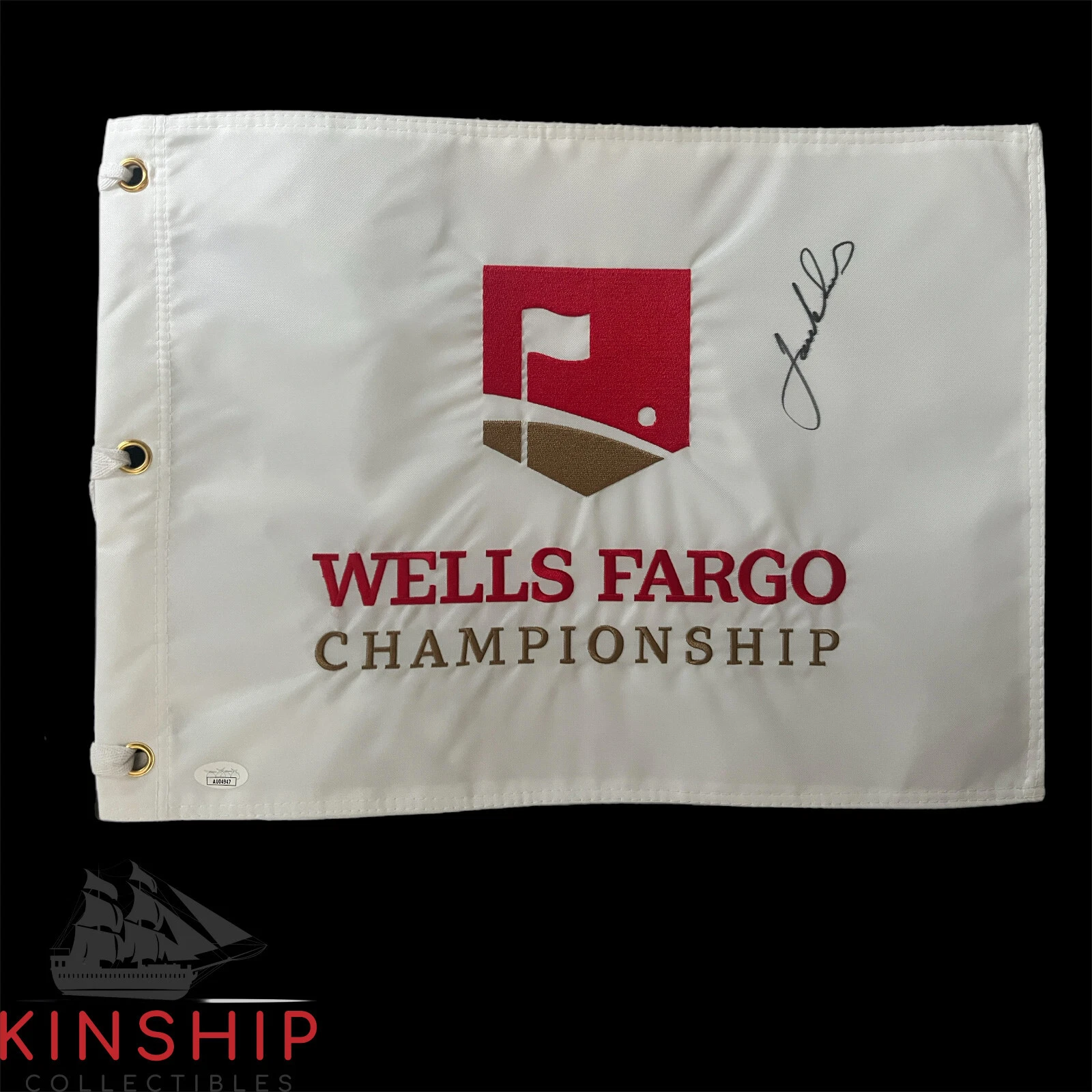 Jordan Spieth signed Wells Fargo Pin Flag JSA COA Masters PGA Golf Auto G66