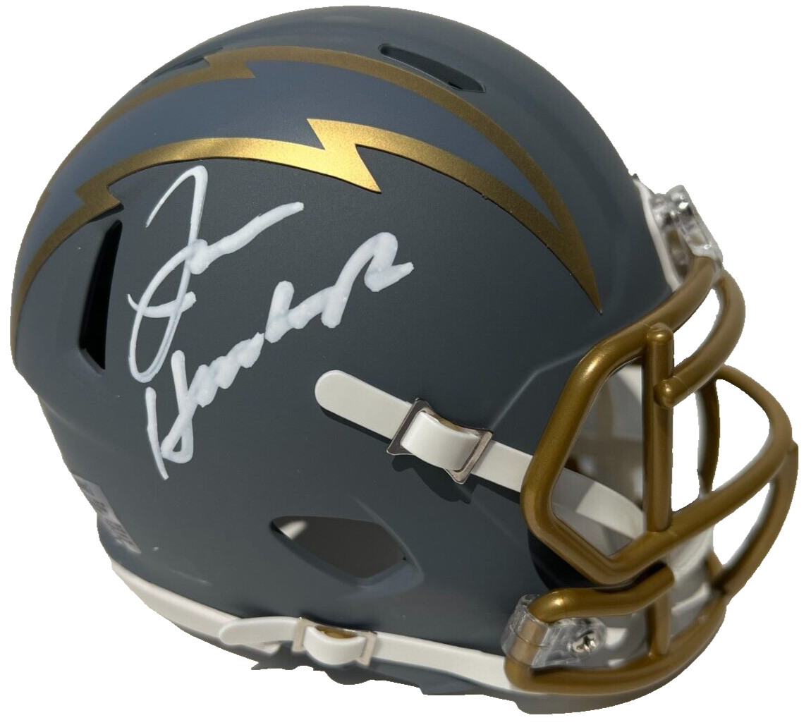JIM HARBAUGH SIGNED LOS ANGELES CHARGERS SLATE FOOTBALL MINI HELMET JSA