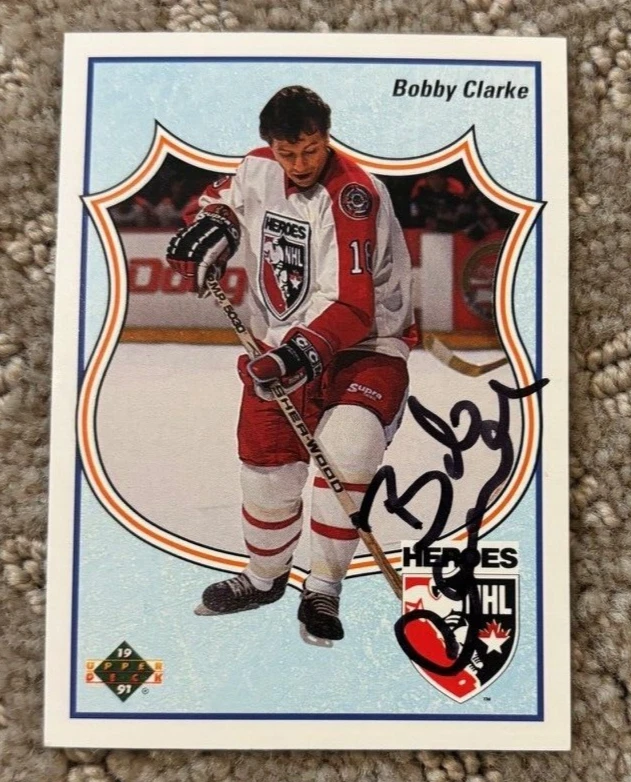 BOB BOBBY CLARKE SIGNED AUTOGRAPHED 1990 UPPER DECK CARD # 509 HEROES HOF