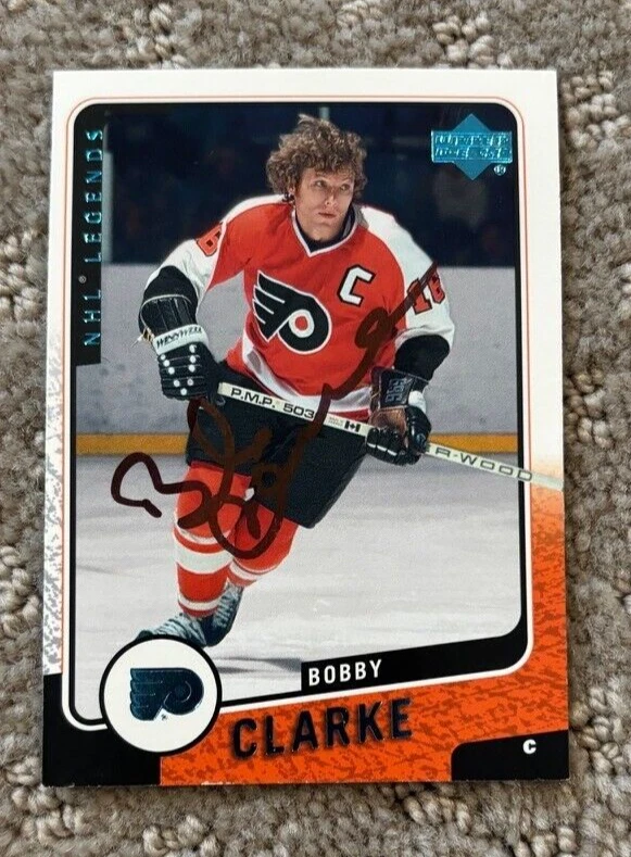 2000-01 UPPER DECK NHL HOCKEY LEGENDS BOBBY CLARKE SIGNED AUTOGRAPHED CARD