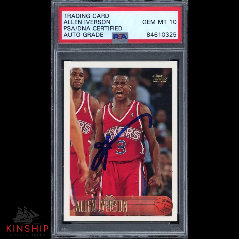 Allen Iverson signed 1996 Topps Rookie Card #171 PSA DNA Slab Auto 10 HOF C2940