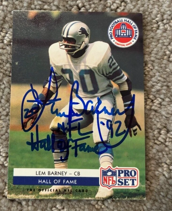 Lem Barney signed autographed card 1992 PRO SET SG-1 HALL-OF-FAME DETROIT LIONS