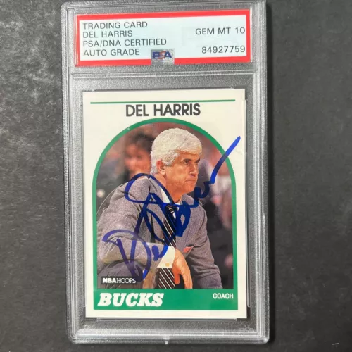 1989-90 NBA HOOPS #126 DEL HARRIS SIGNED CARD AUTO 10 PSA SLABBED BUCKS COLLECTIBLE MEMORABILIA