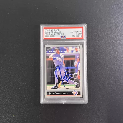 1992 LEAF #62 JUAN GONZALEZ SIGNED CARD AUTO PSA SLABBED RANGERS COLLECTIBLE MEMORABILIA