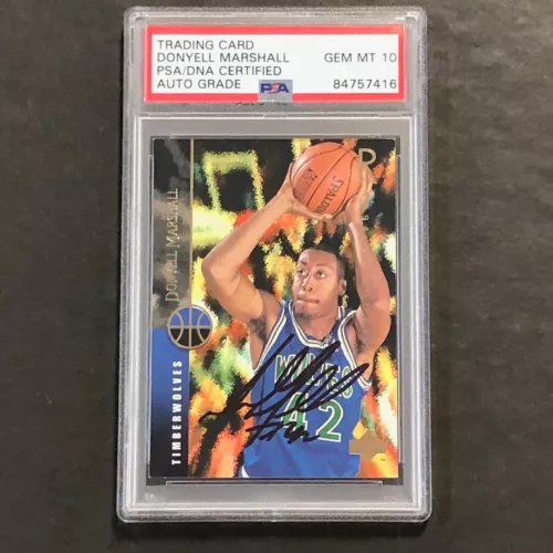 1994 UPPERDECK #63 DONYELL MARSHALL SIGNED CARD AUTO PSA/DNA SLABBED TIMBERWOLVE COLLECTIBLE MEMORABILIA