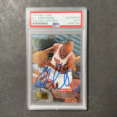1995 FLEER #105 B.J. ARMSTRONG SIGNED CARD AUTO PSA SLABBED BULLS COLLECTIBLE MEMORABILIA