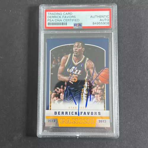 2012-13 Panini Basketball #48 Derrick Favors Signed Card AUTO PSA Slabbed Jazz