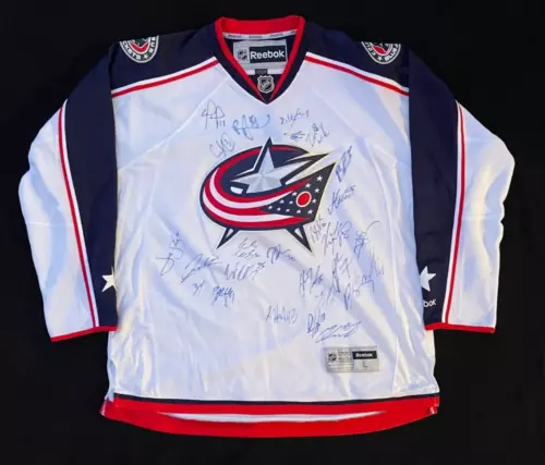 2016/17 COLUMBUS BLUE JACKETS TEAM SIGNED ADIDAS JERSEY #2 JSA COA CAM ATKINSON COLLECTIBLE MEMORABILIA