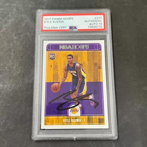 2017-18 NBA HOOPS #277 KYLE KUZMA SIGNED CARD AUTO 10 PSA SLABBED RC LAKERS COLLECTIBLE MEMORABILIA