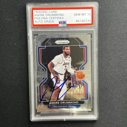 2021-22 PANINI PRIZM #5 ANDRE DRUMMOND SIGNED CARD AUTO PSA SLABBED 76ERS COLLECTIBLE MEMORABILIA