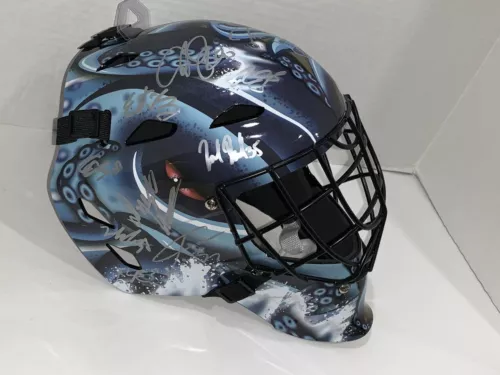 2022 SEATTLE KRAKEN TEAM SIGNED GOALIE MASK MCCANN EBERLE GRUBAUER GIORDANO COLLECTIBLE MEMORABILIA