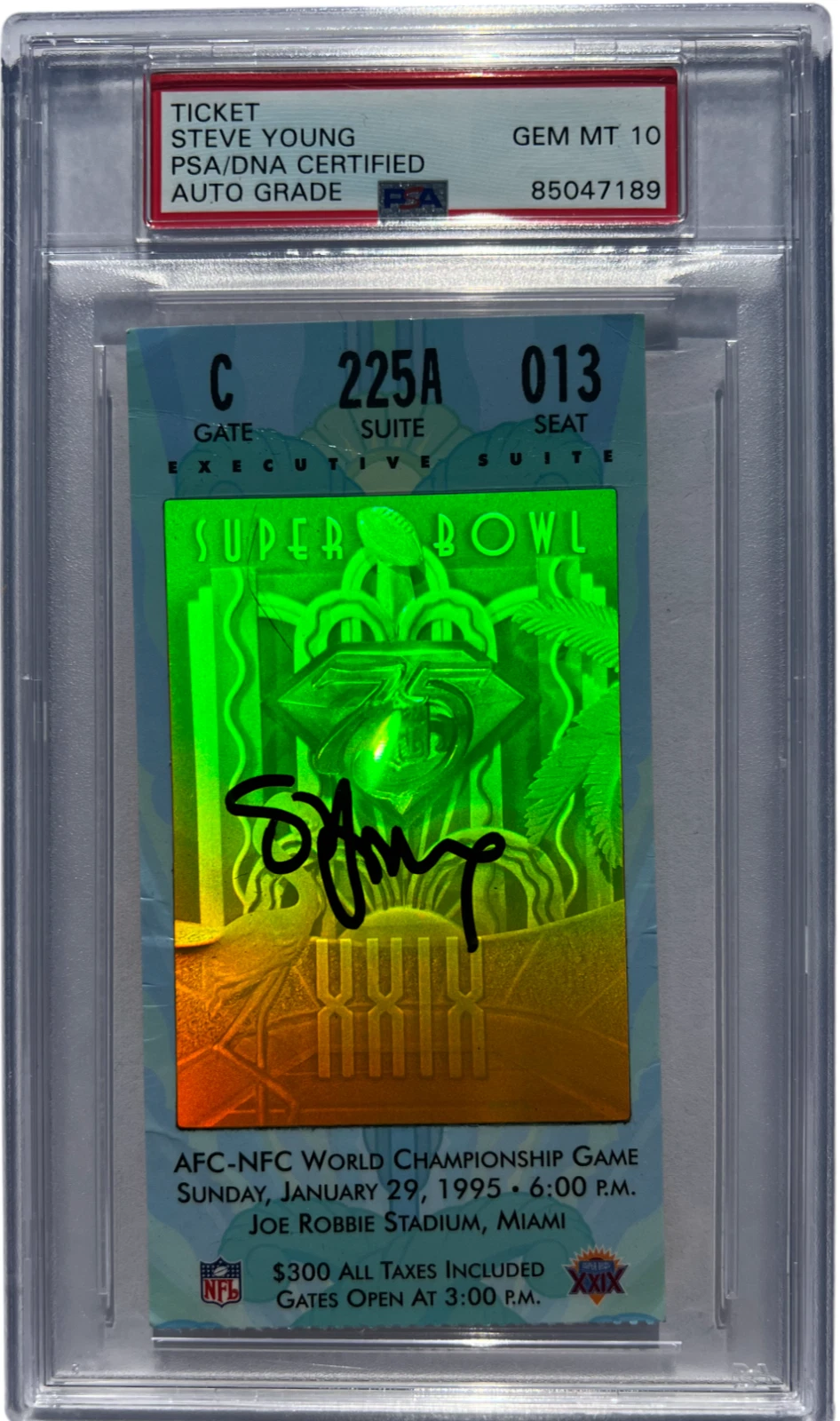 STEVE YOUNG SIGNED SUPER BOWL 1995 XXIX FOOTBALL TICKET 49ERS SB MVP PSA/DNA