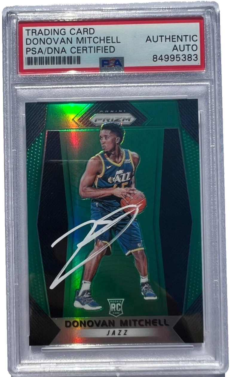 DONOVAN MITCHELL SIGNED 2017-18 PANINI PRIZM GREEN ROOKIE CARD #117 AUTO PSA/DNA