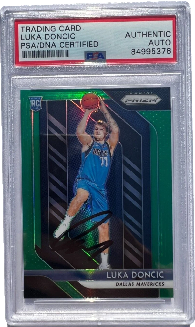 LUKA DONCIC SIGNED 2018-19 PANINI GREEN PRIZM ROOKIE CARD #280 RC AUTO PSA/DNA