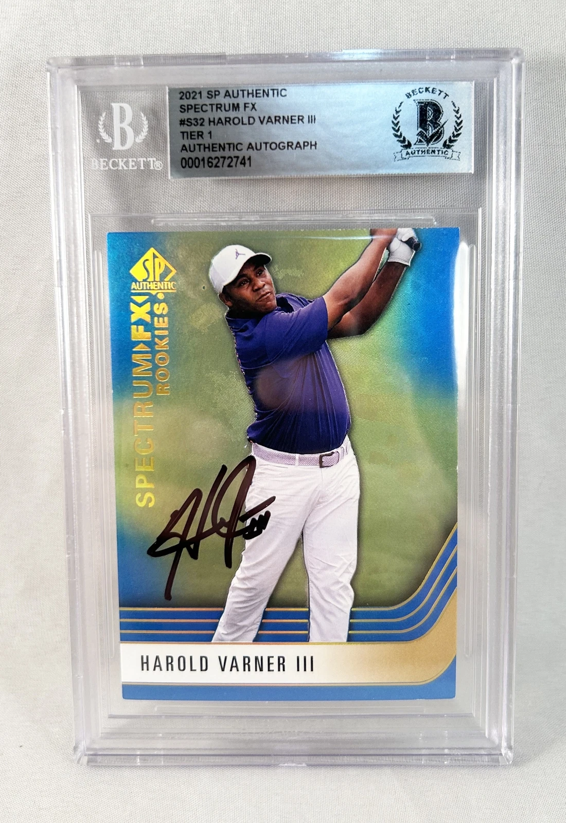 Harold Varner III Signed Card 2021 SP Authentics Spectrum FX #S32 Beckett BAS...
