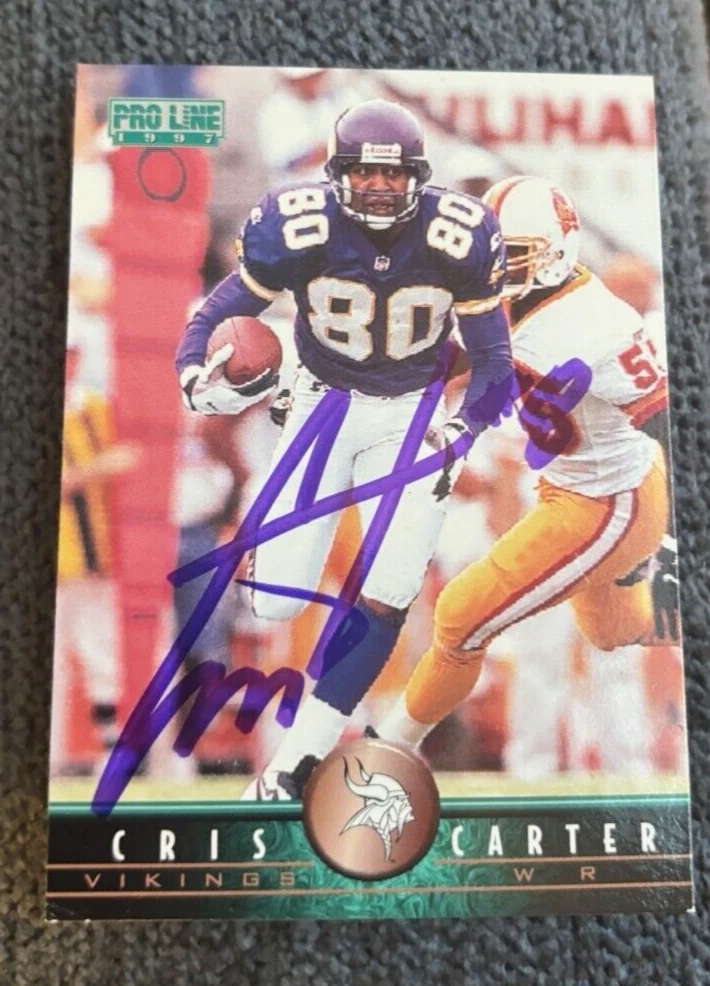 1997 Pro Line Cris Carter signed autographed card Minnesota Vikings #150