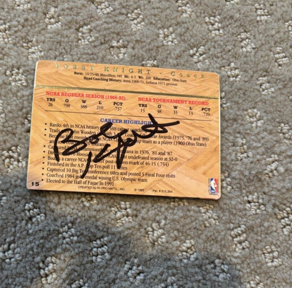 Bobby Knight signed autographed 1993 Action Packed #15 Basketball Card