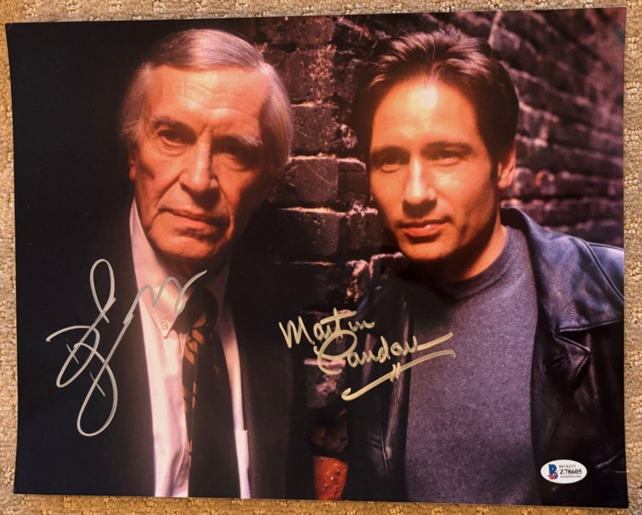 David Duchovny Martin Landau signed autographed 11x14 photo X-Files Fox Mulder