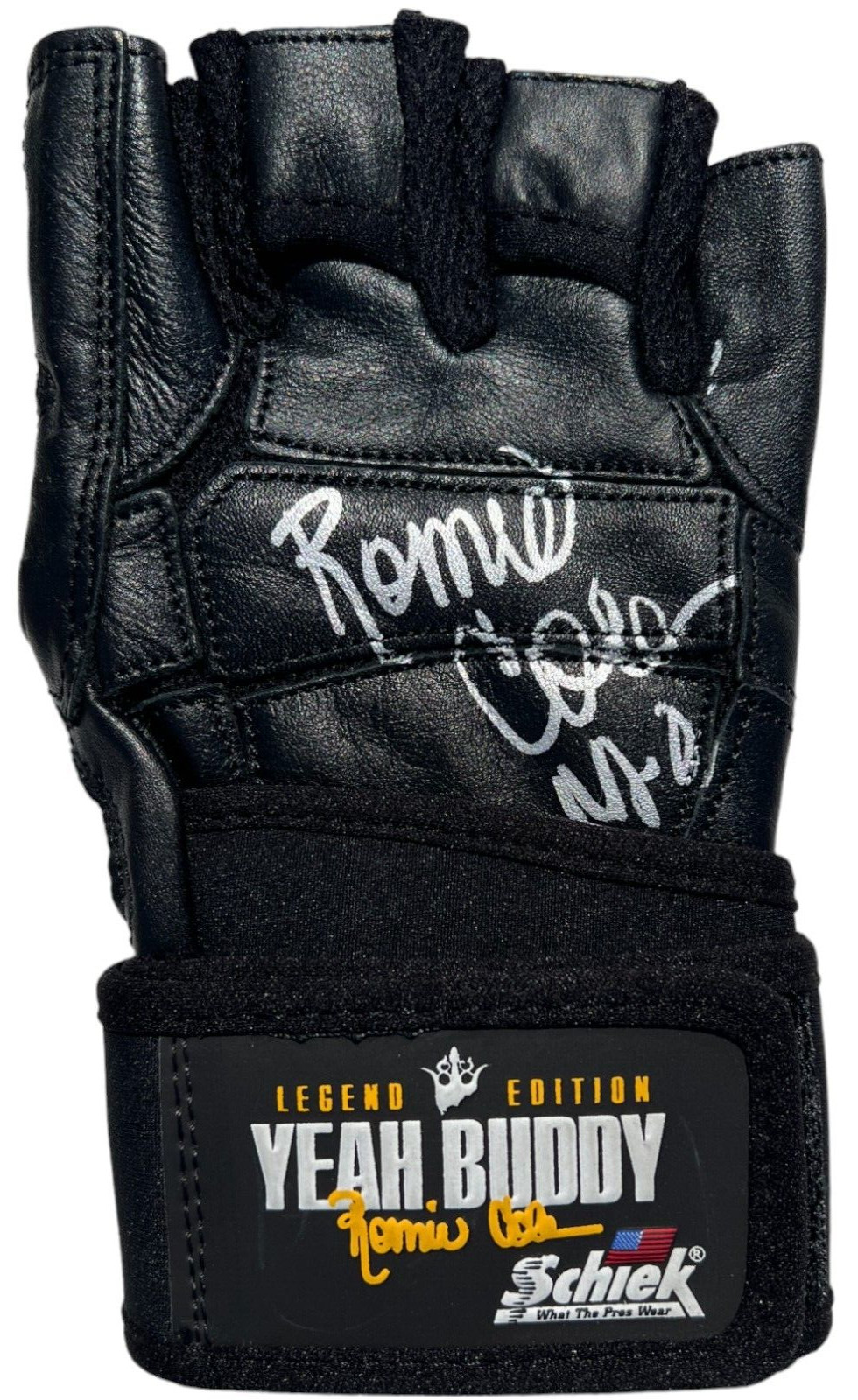 RONNIE COLEMAN SIGNED BODYBUILDING GLOVE OLYMPIA SCHIEK WEIGHTLIFTING MR O JSA
