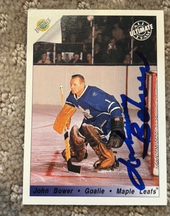1991-92 ULTIMATE ORIGINAL 6 #80 JOHNNY BOWER SIGNED AUTOGRAPHED CARD MAPLE LEAFS COLLECTIBLE MEMORABILIA