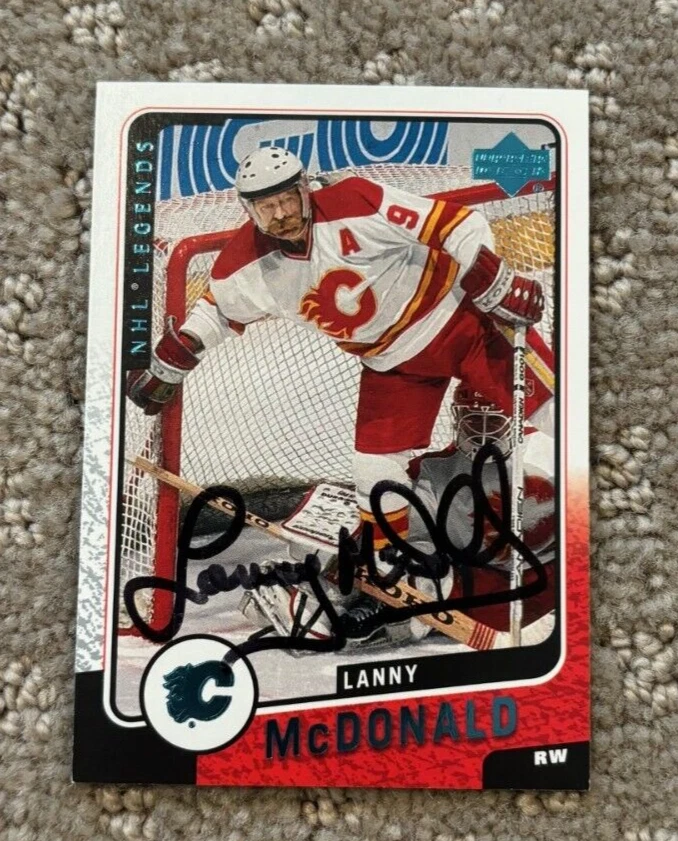 2000-01 Upper Deck Legends Flames Card #19 Lanny McDonald signed autographed