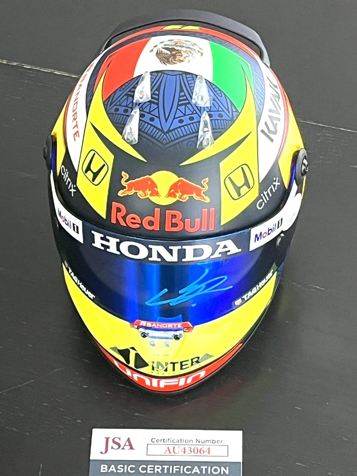 Sergio Checo Perez Hand Signed 1:2 Mini Helmet Redbull Racing F1 JSA Cert #2