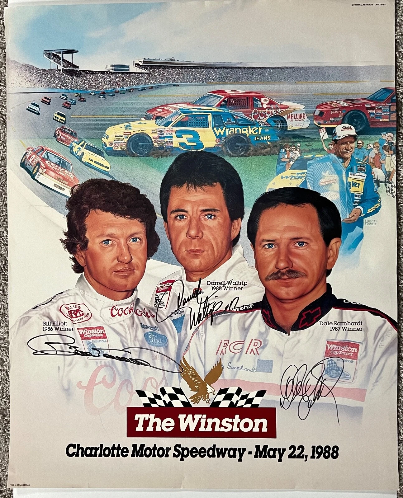 Dale Earnhardt Bill Elliott Darrell Waltrip Beckett Signed Autograph The Winston