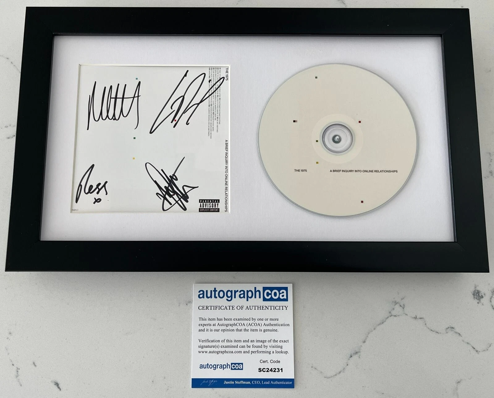 THE 1975 SIGNED A BRIEF INQUIRY INTO ONLINE RELATIONSHIPS FRAMED CD & COA ACOA